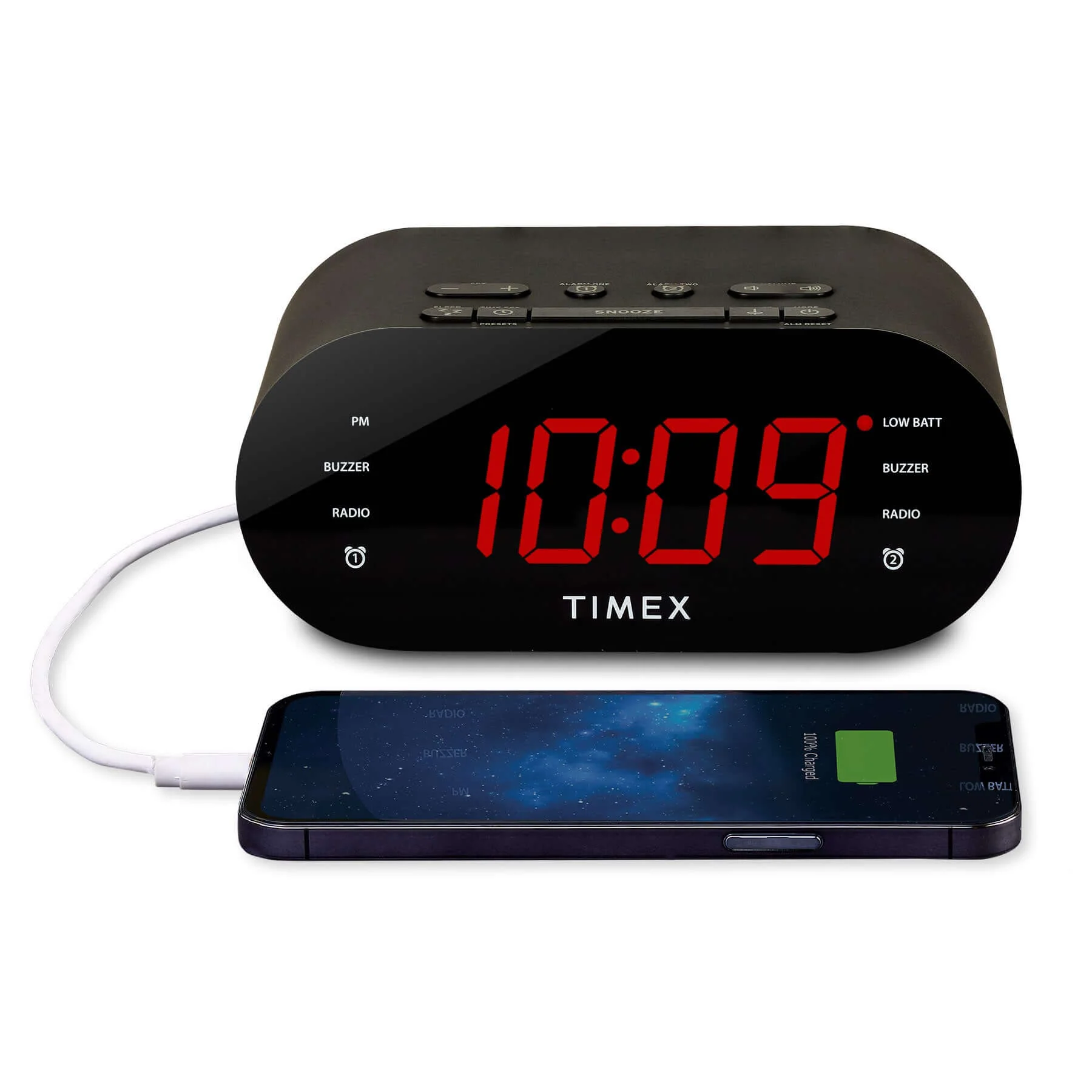 Timex Alarm Clock for Bedroom with FM Radio and USB Charging - Black (T232B) - Image 3
