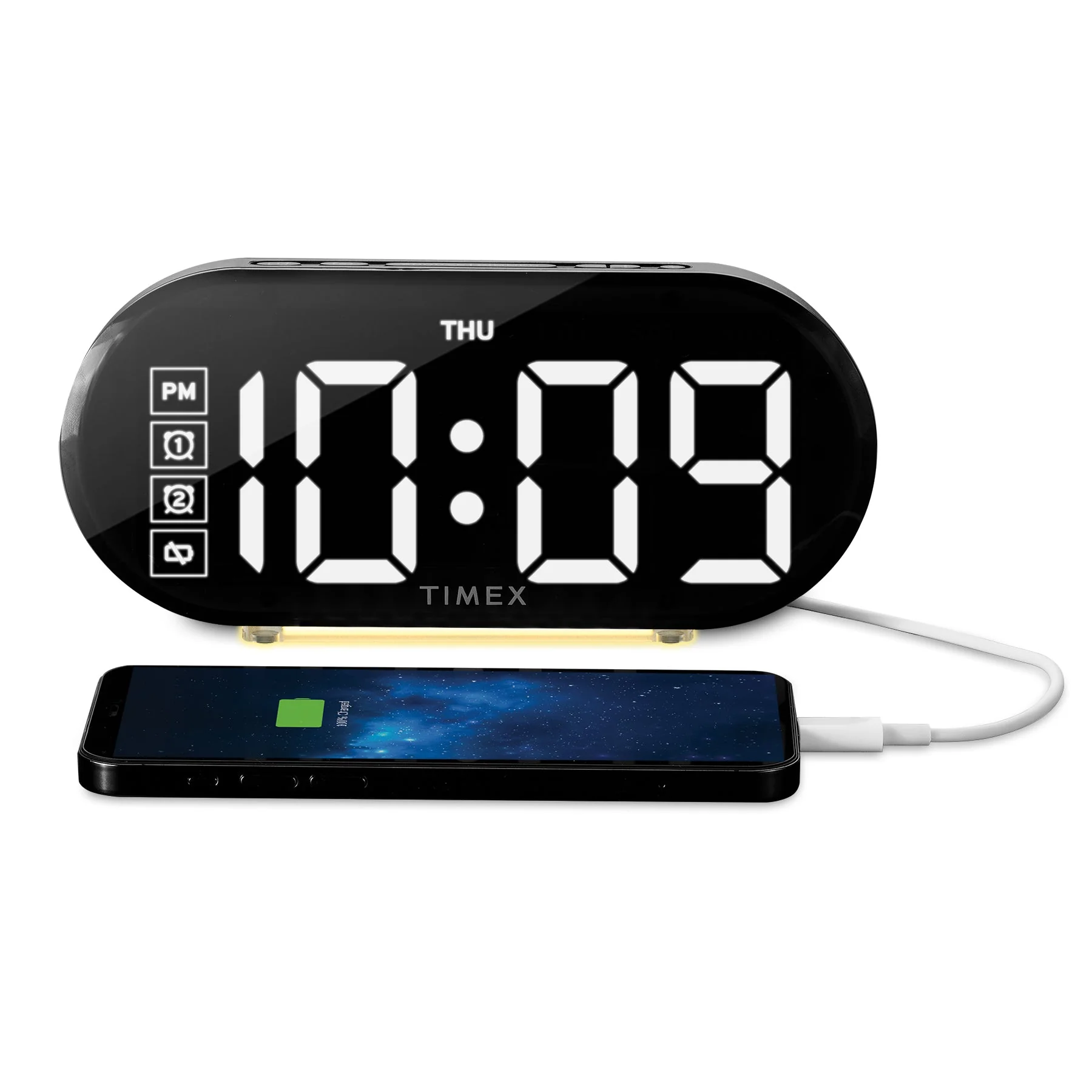 Timex Alarm Clock with Large Display, Night Light and USB Charger - Image 3