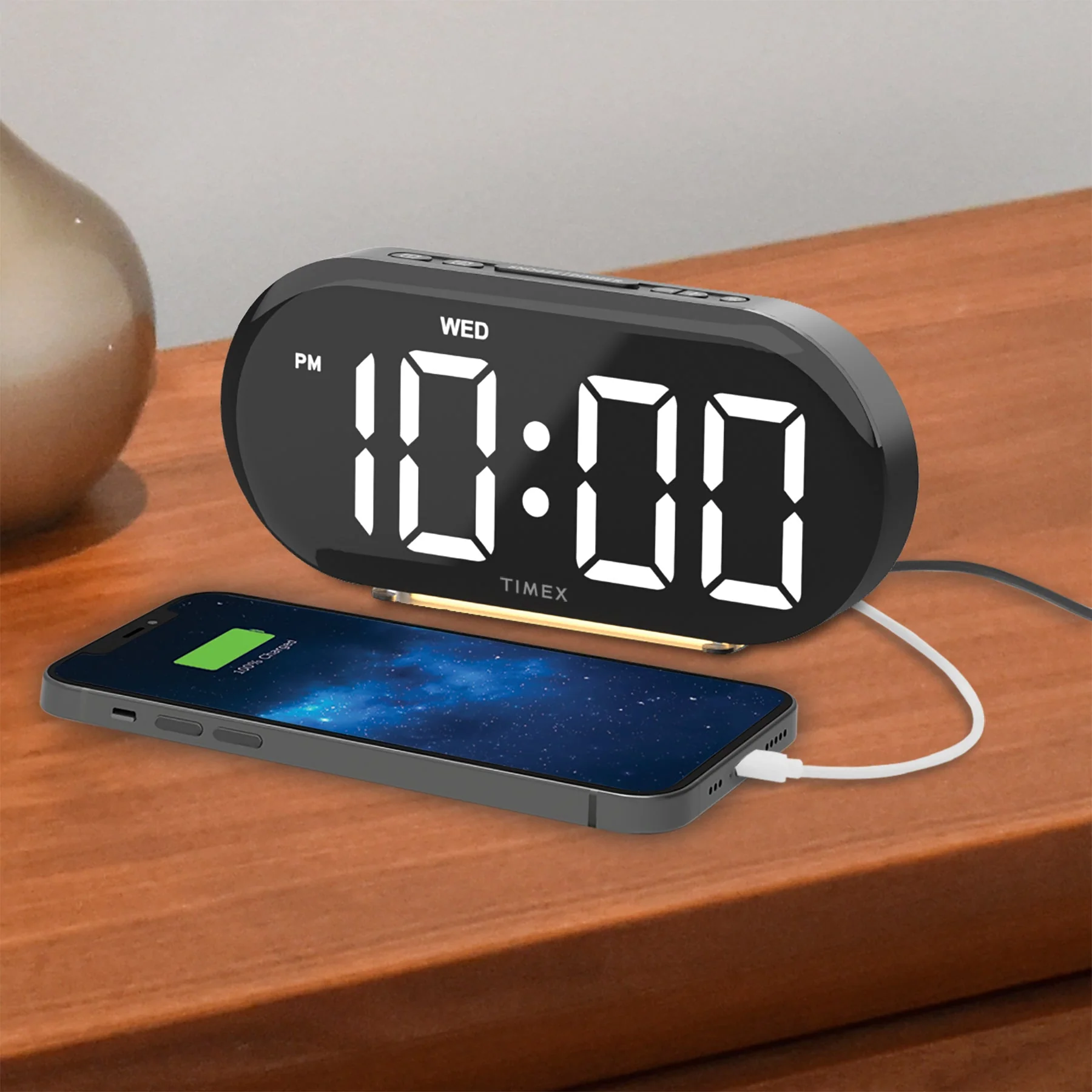 Timex Alarm Clock with Large Display, Night Light and USB Charger - Image 5